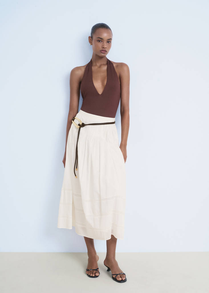 Lace cotton skirt — White