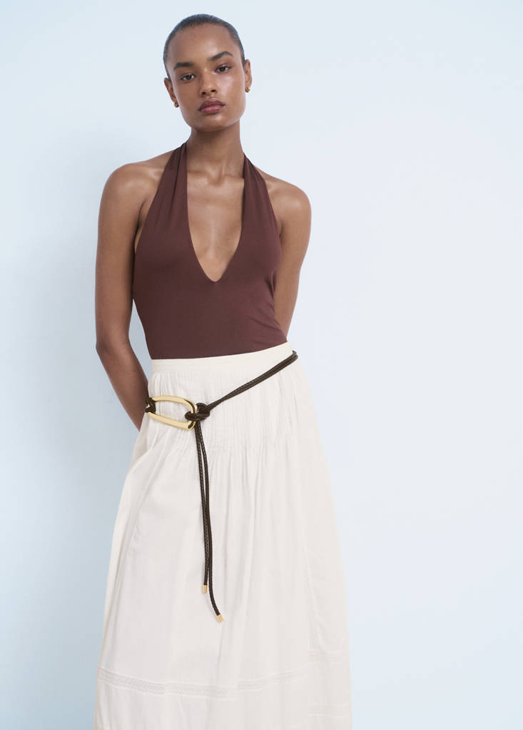 Lace cotton skirt — White