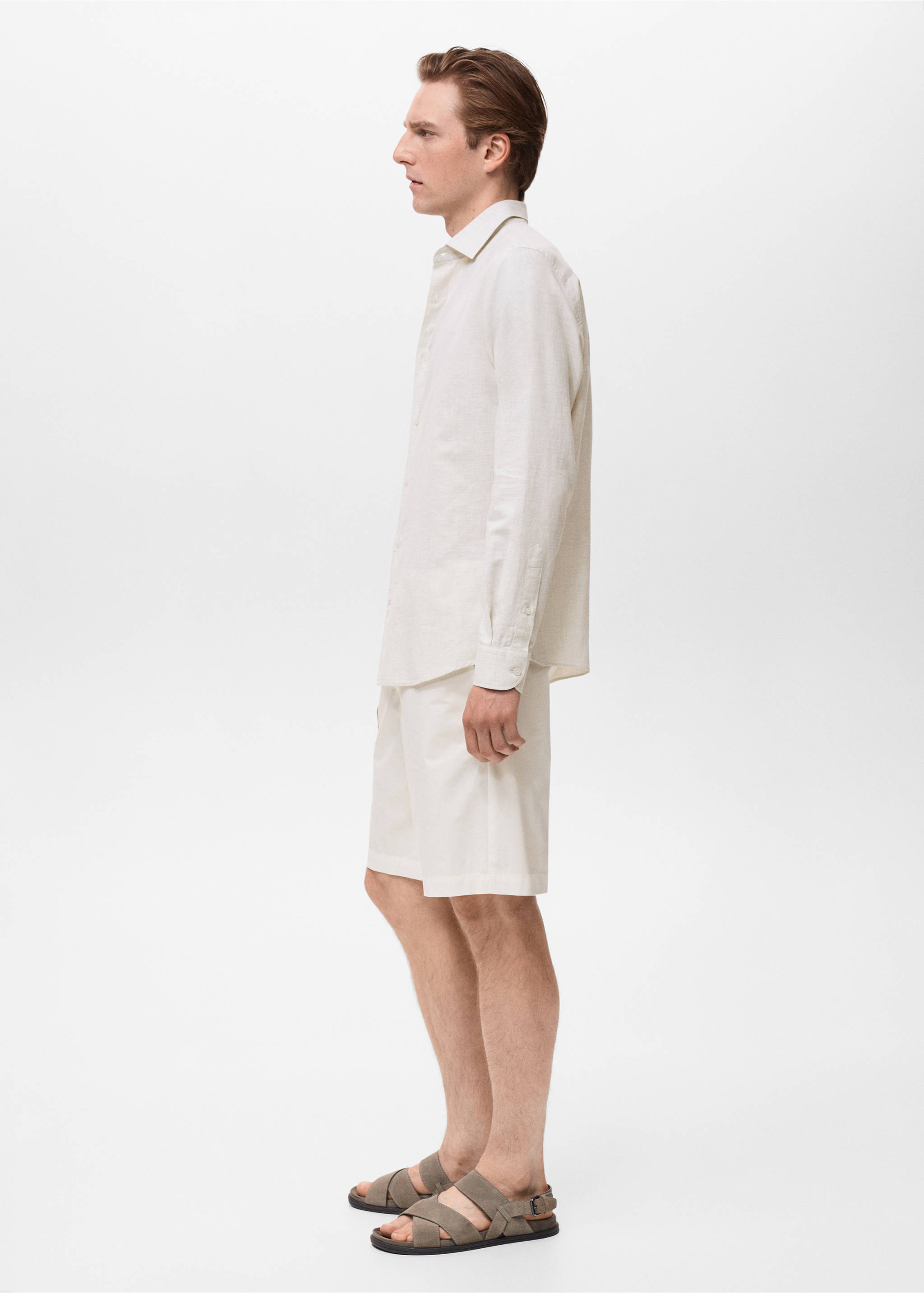 Cotton linen-blend shirt - Details of the article 2, Off White. Ref: 17071258-00.