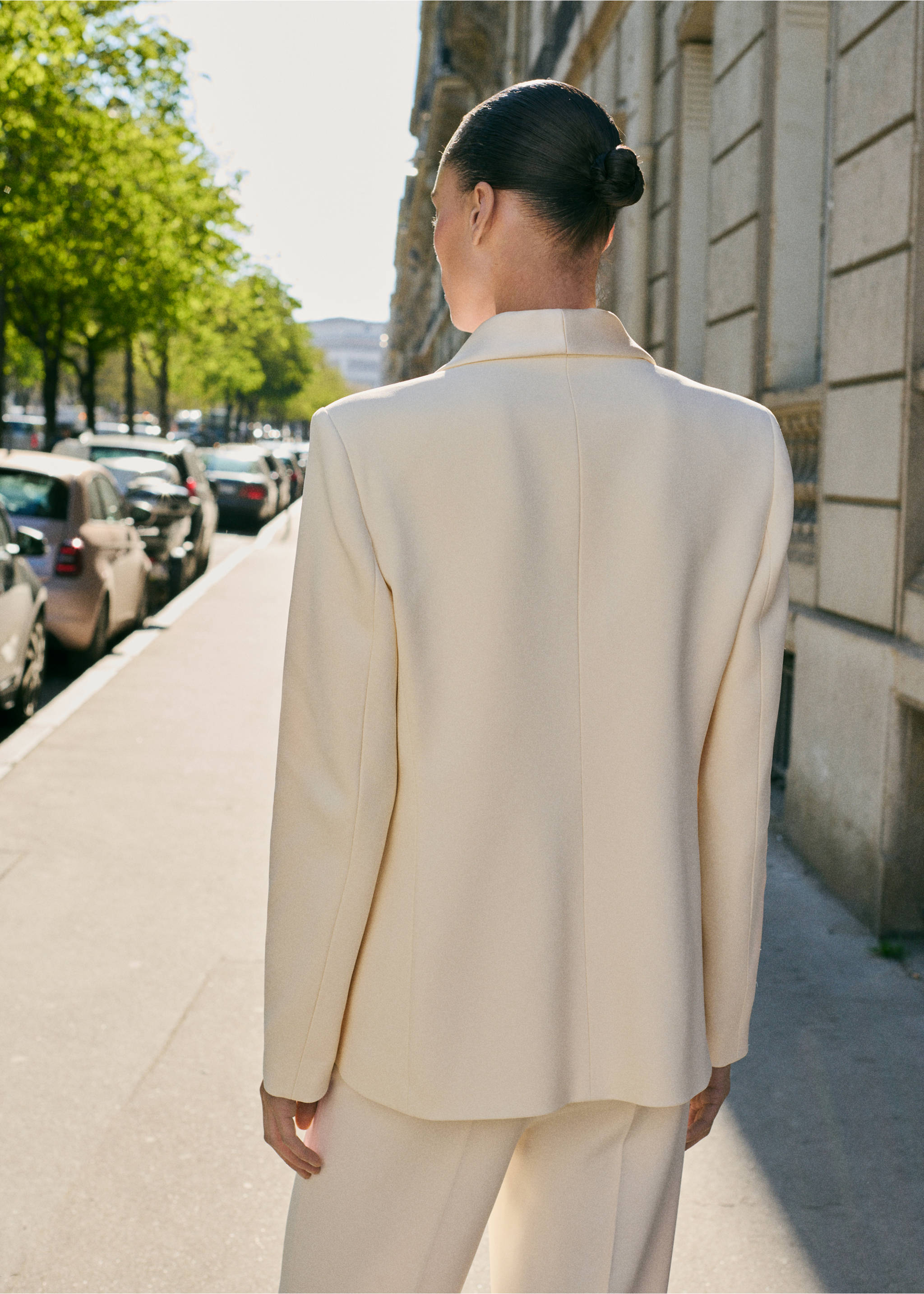 Blazer traje solapas satinadas - Reverso del artículo, Blanco roto. Ref: 17071259-00.