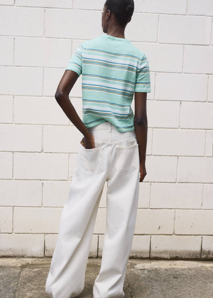 Short-sleeved sweater with combined stripes — Mint Green
