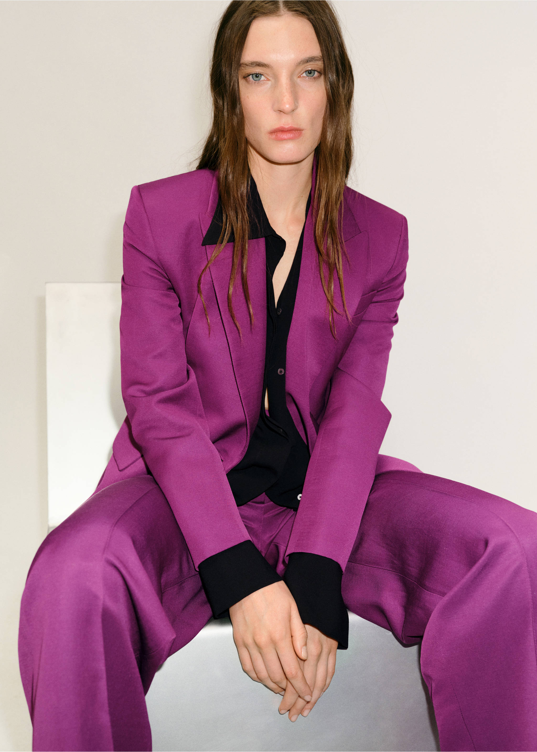 Blazer costume croisé lin mélangé - Détail de l'article 1, Fuchsia. Ref: 17071264-00.