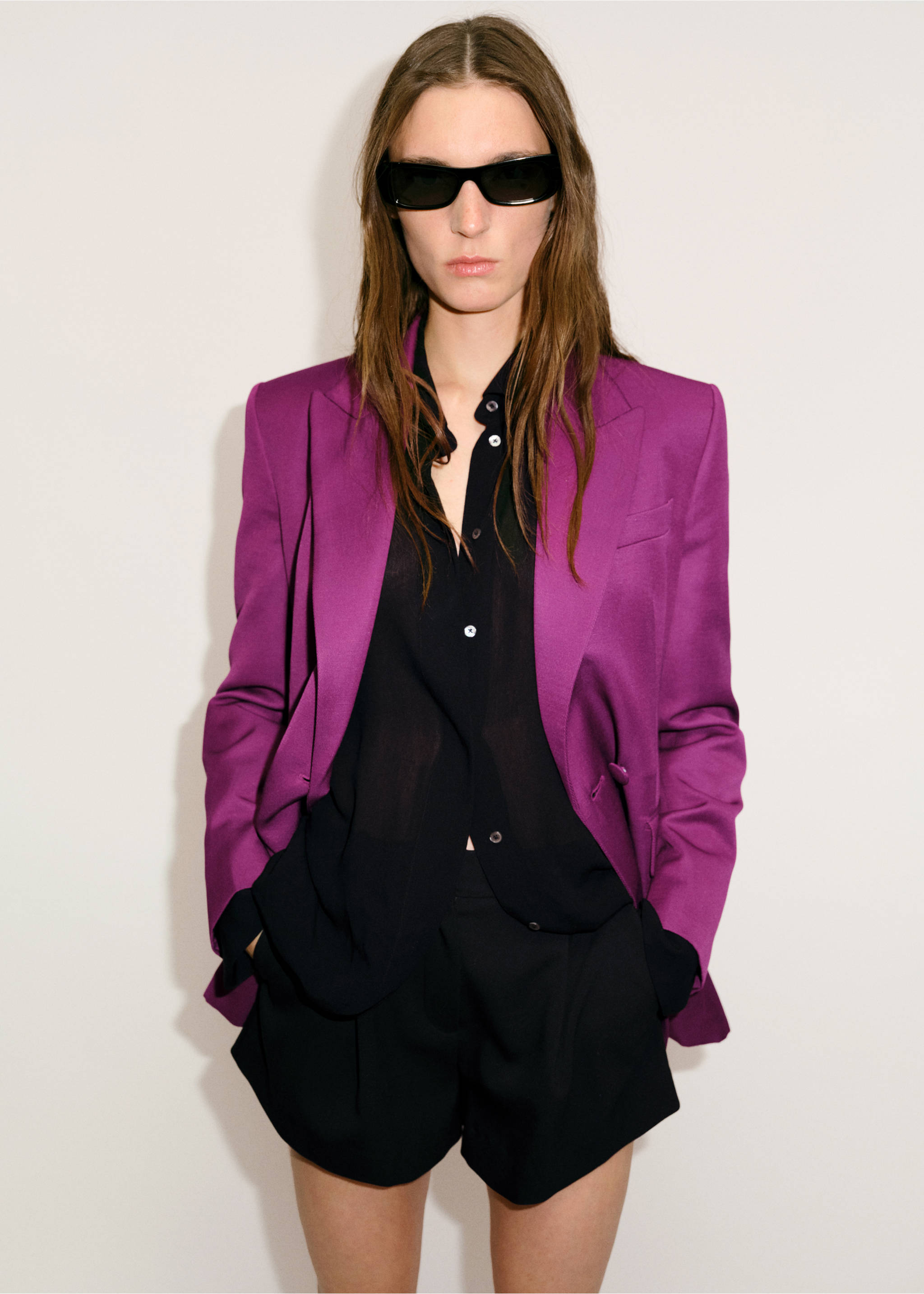 Blazer costume croisé lin mélangé - Détail de l'article 2, Fuchsia. Ref: 17071264-00.