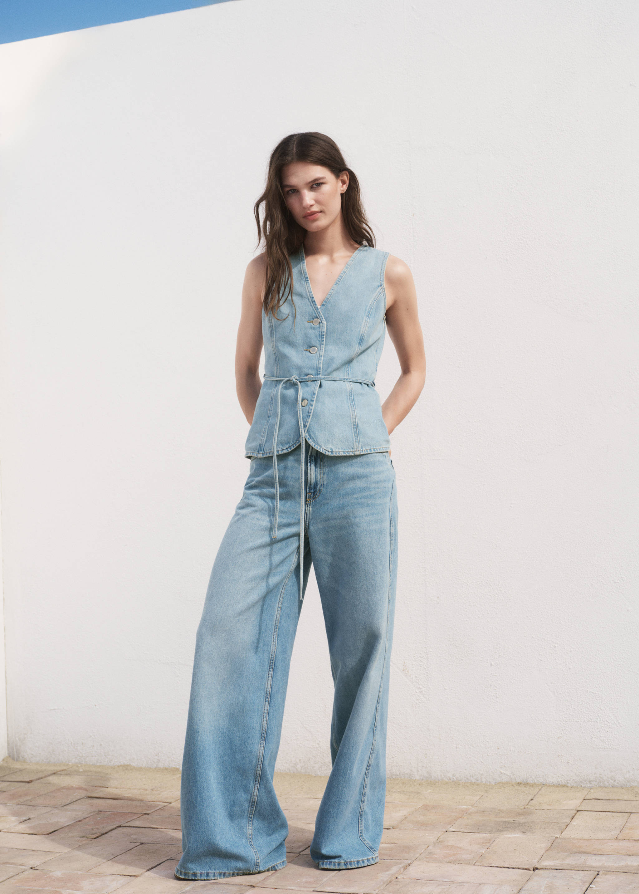 Buttoned denim vest - General plane