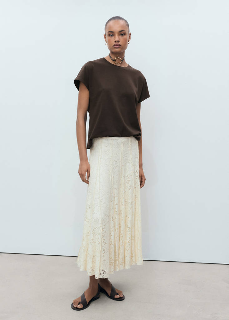 Rounded neck cotton t-shirt — Brown