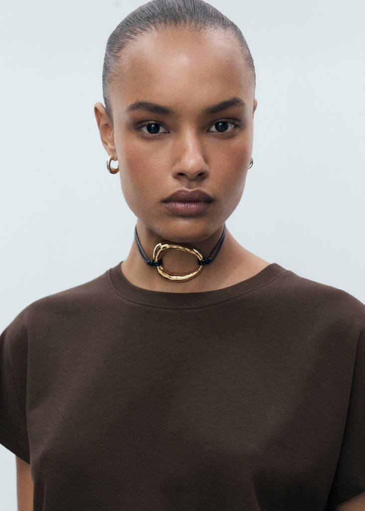 Rounded neck cotton t-shirt — Brown