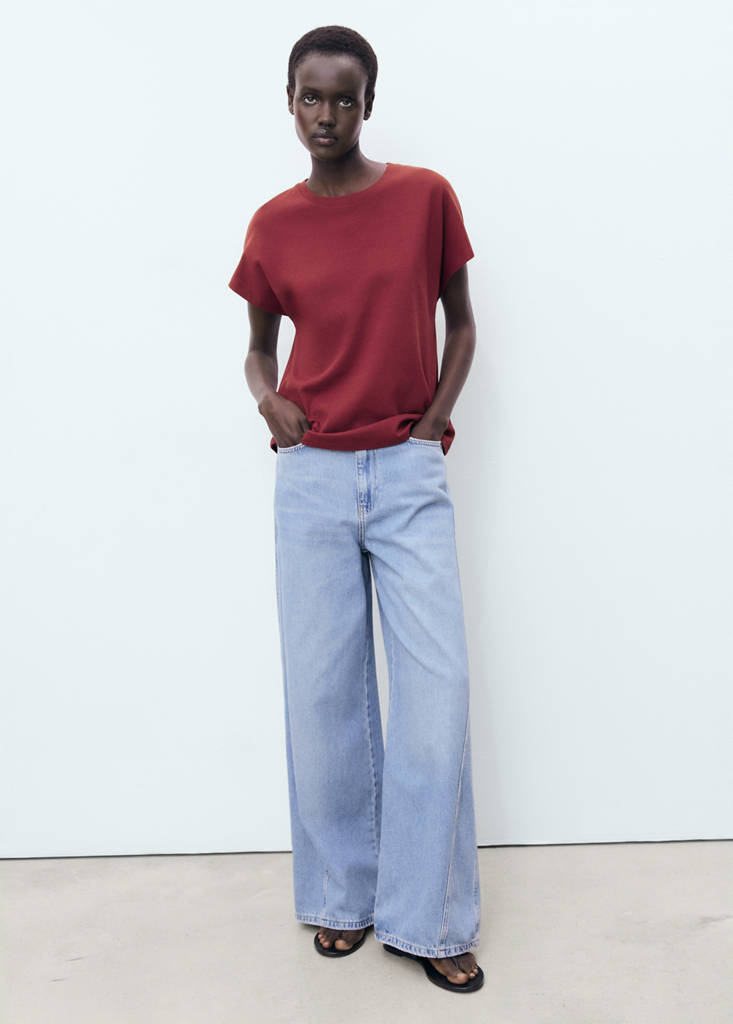 Rounded neck cotton t-shirt — Burgundy