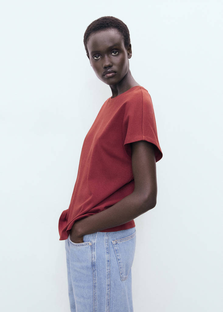 Rounded neck cotton t-shirt — Burgundy