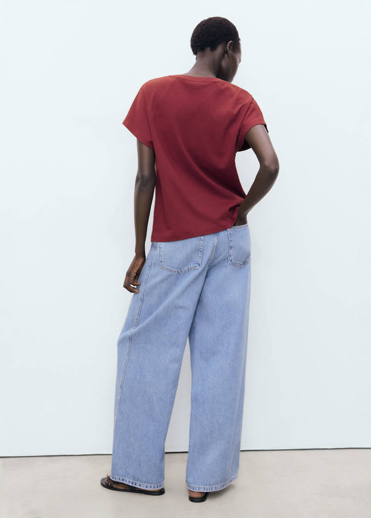 Rounded neck cotton t-shirt — Burgundy