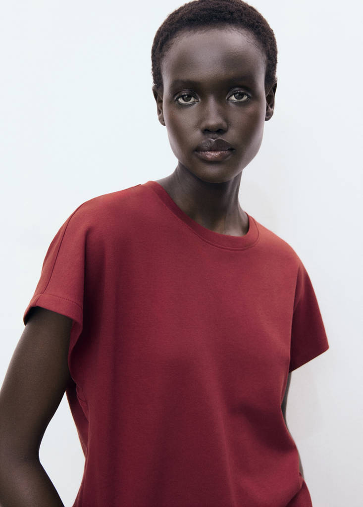 Rounded neck cotton t-shirt — Burgundy