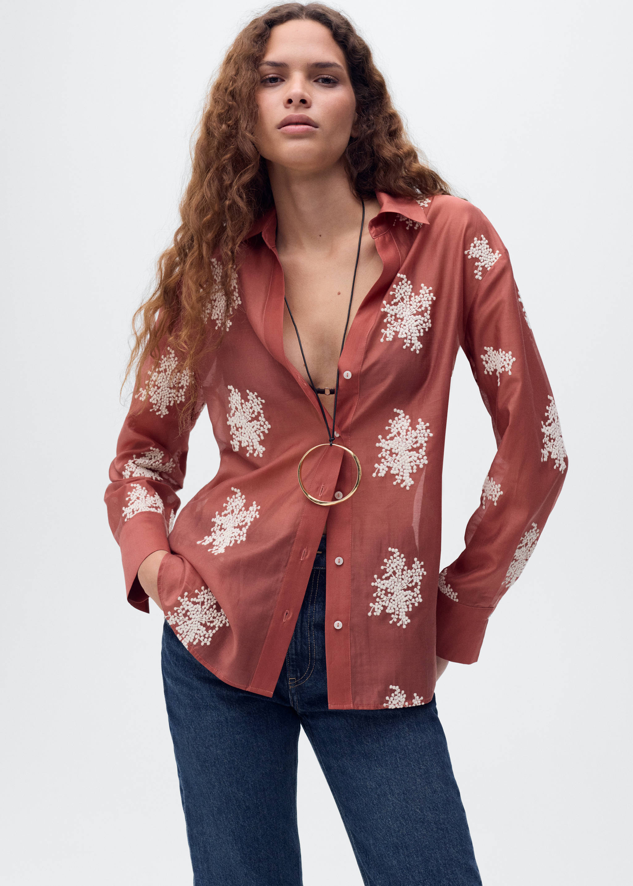 Embroidered lyocell shirt - Medium plane