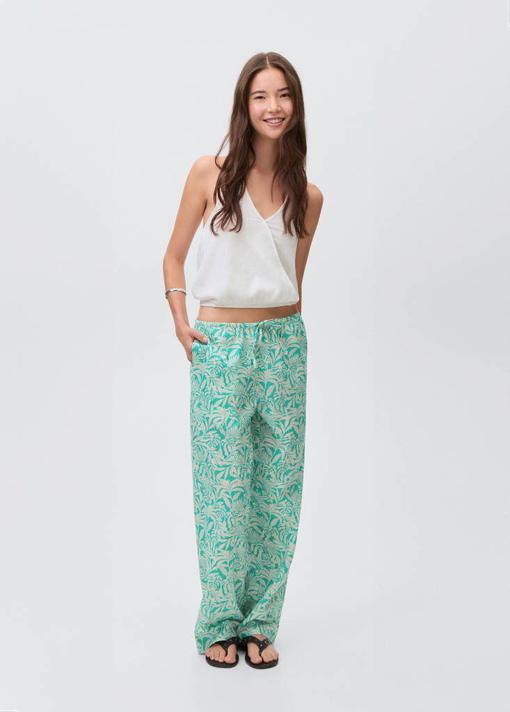 MANGO TEEN - Pantalon en coton imprimé feuilles turquoise - XS - Fille Teen