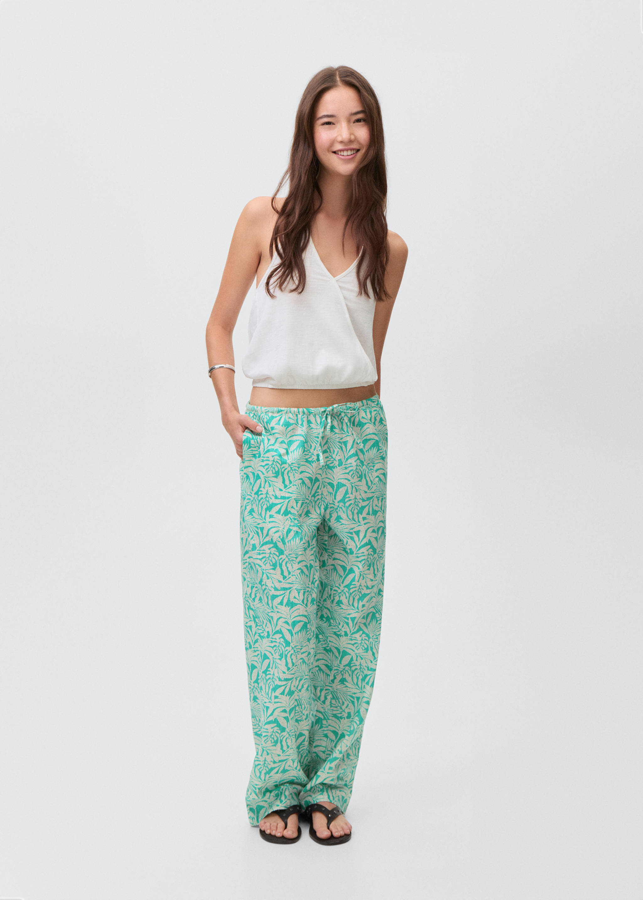 Cotton pants with leaf pattern - General plane