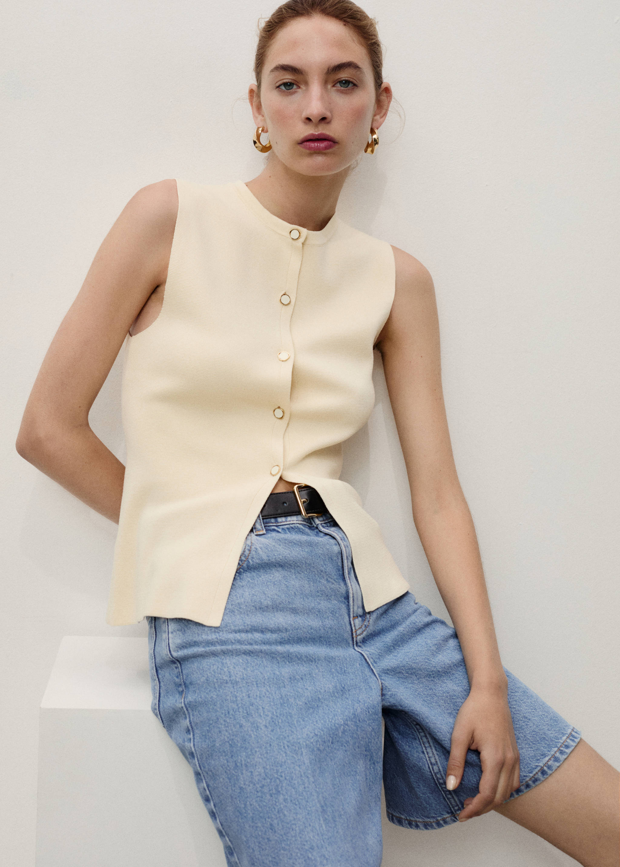 Calções de ganga retos com cintura alta - Pormenor do artigo 2