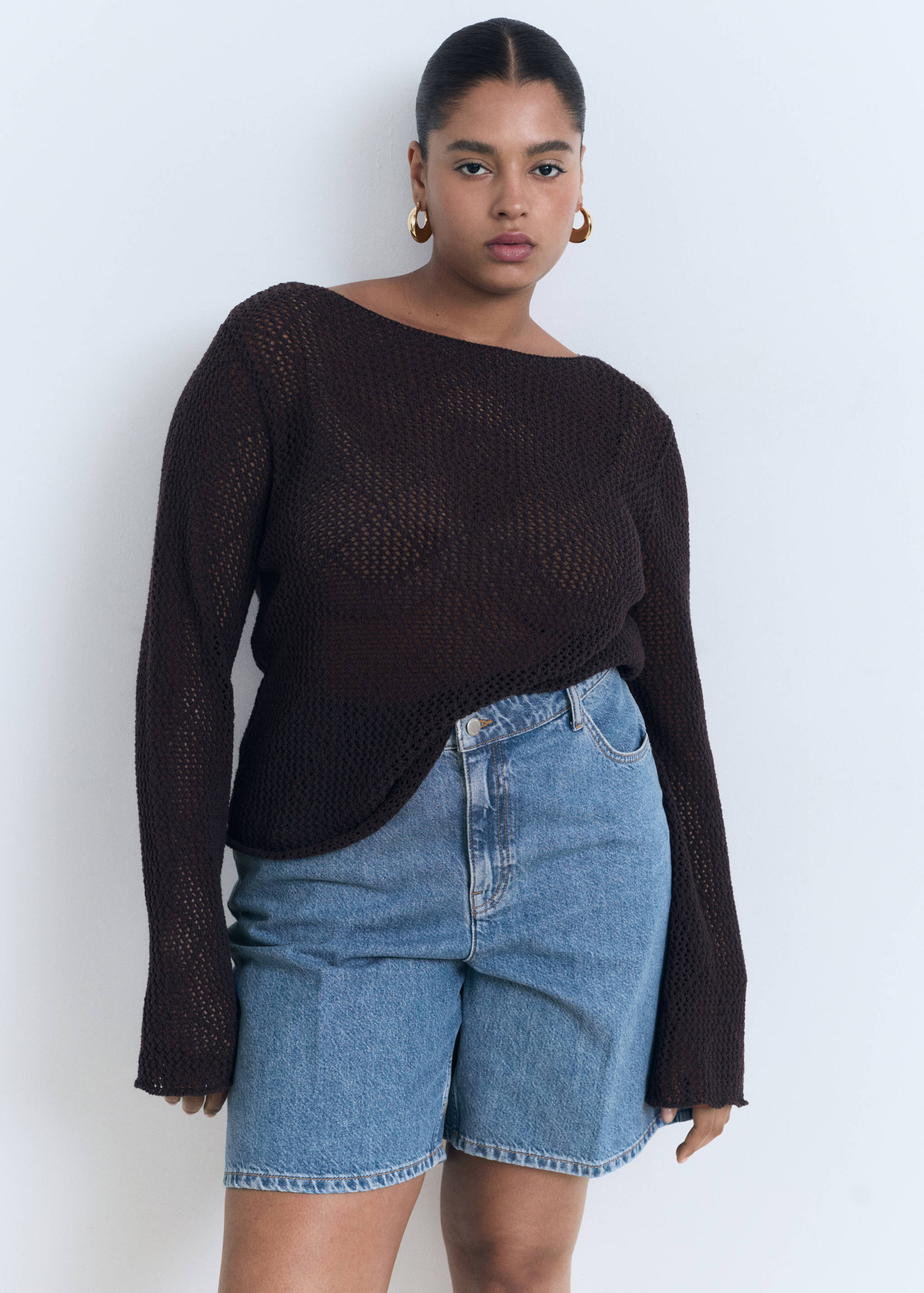 Calções de ganga retos com cintura alta - Pormenor do artigo 5