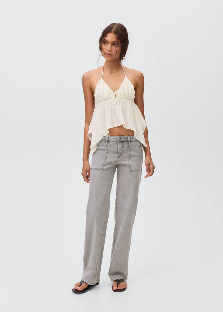 Halter top with ruffled detail — Ecru