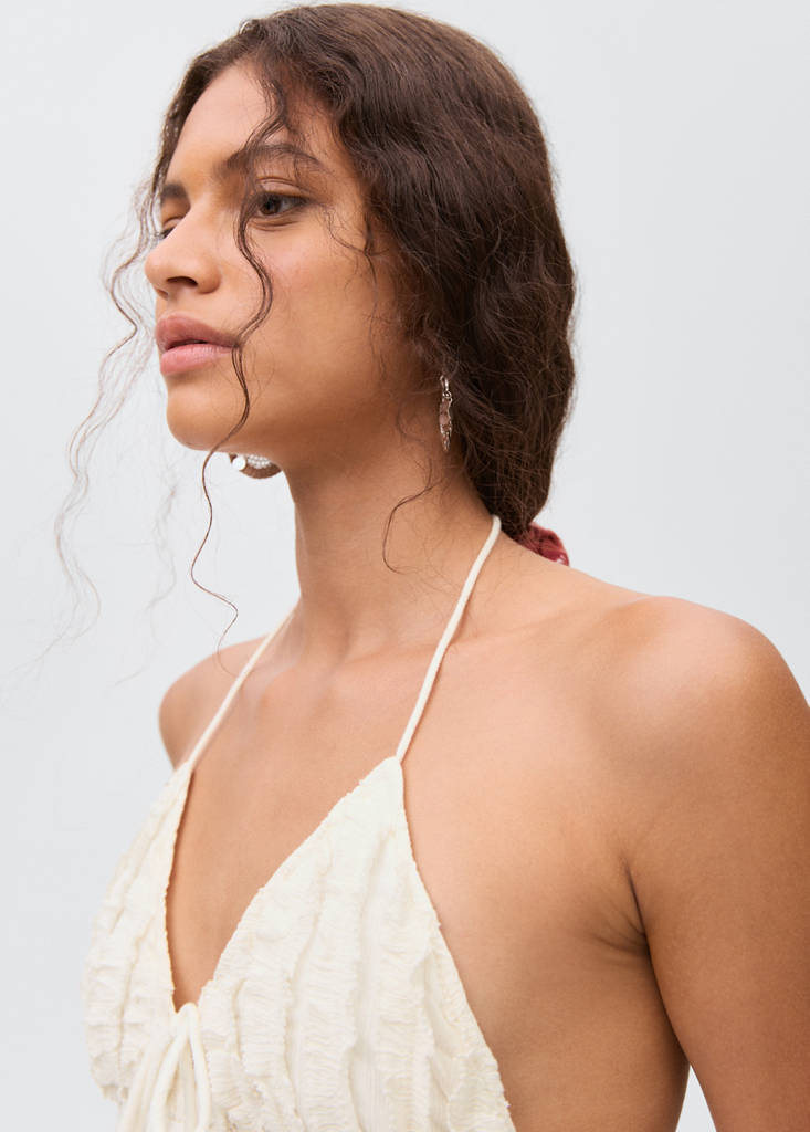 Halter top with ruffled detail — Ecru