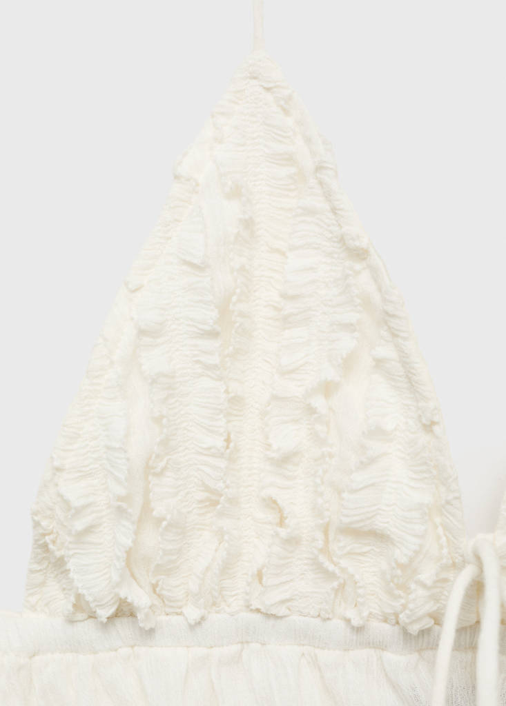 Halter top with ruffled detail — Ecru