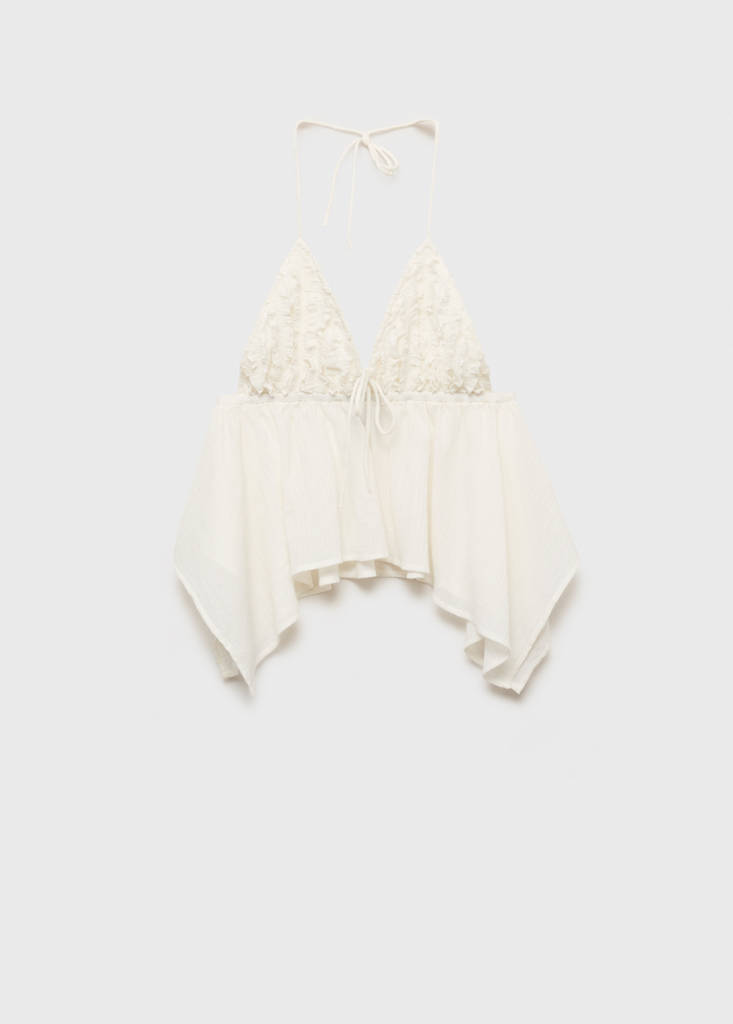Halter top with ruffled detail — Ecru