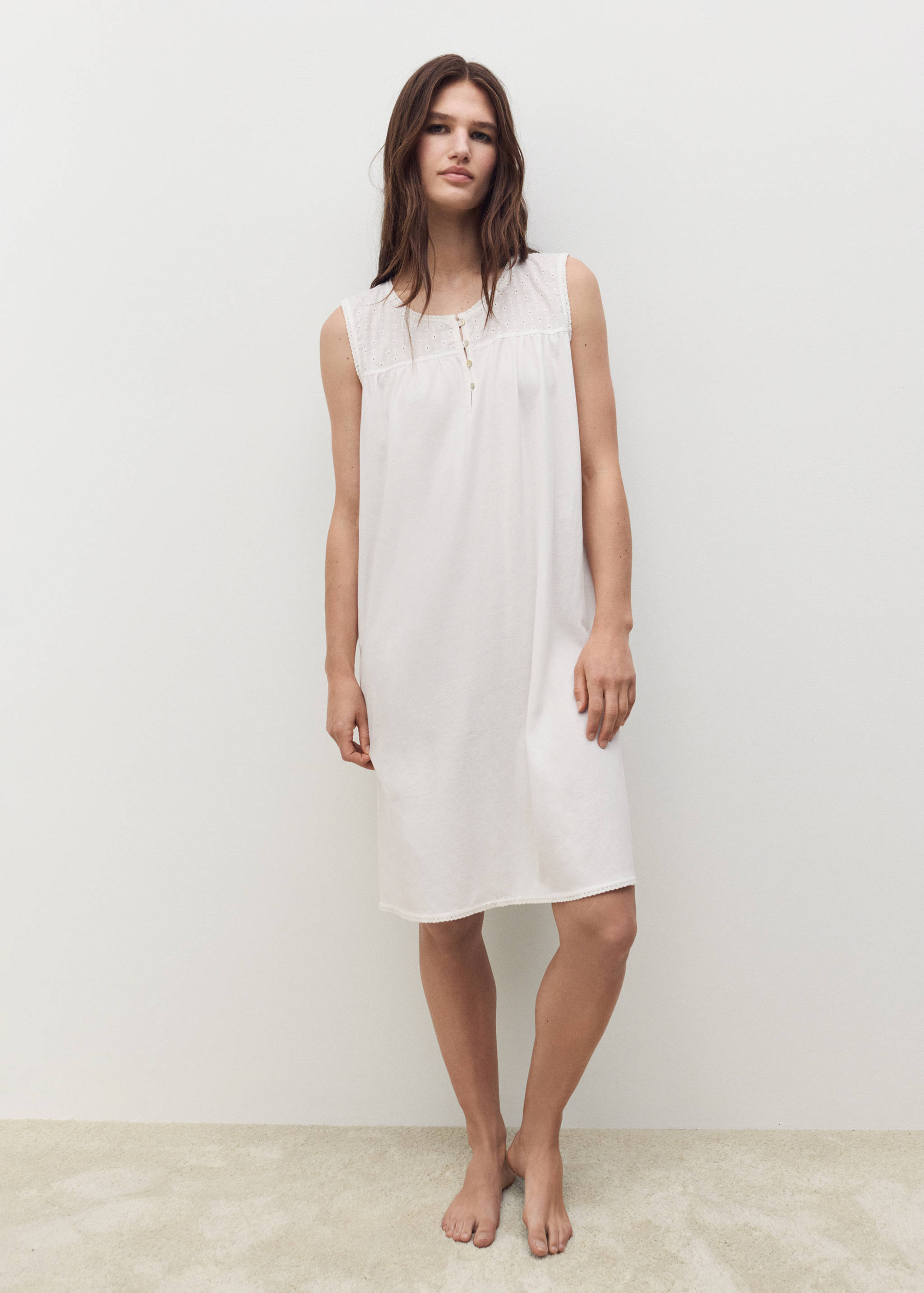 Cotton nightdress with embroidered detail - General plane