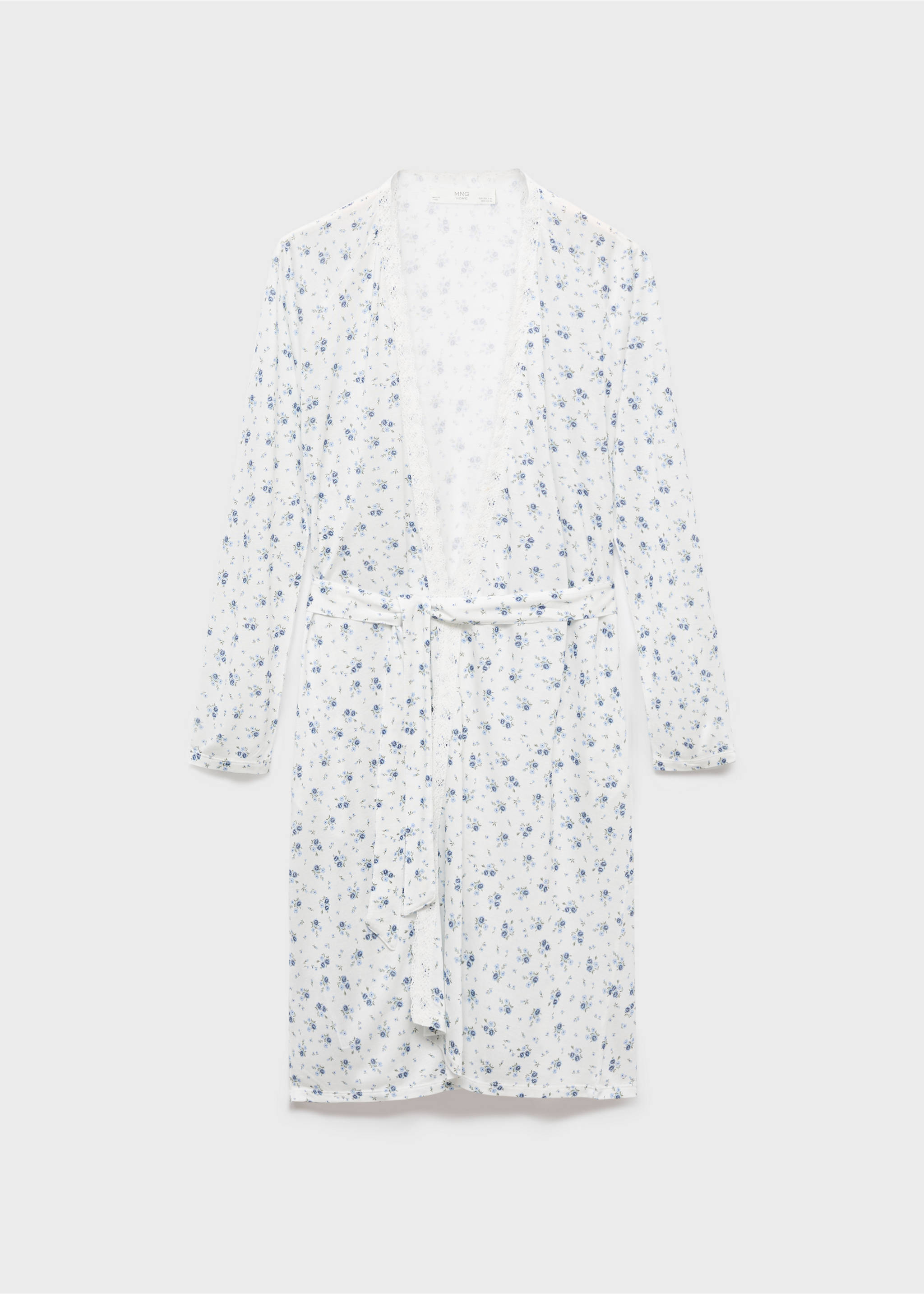 Floral-print dressing gown with lace trim - Article without model, White. Ref: 17071524-00.