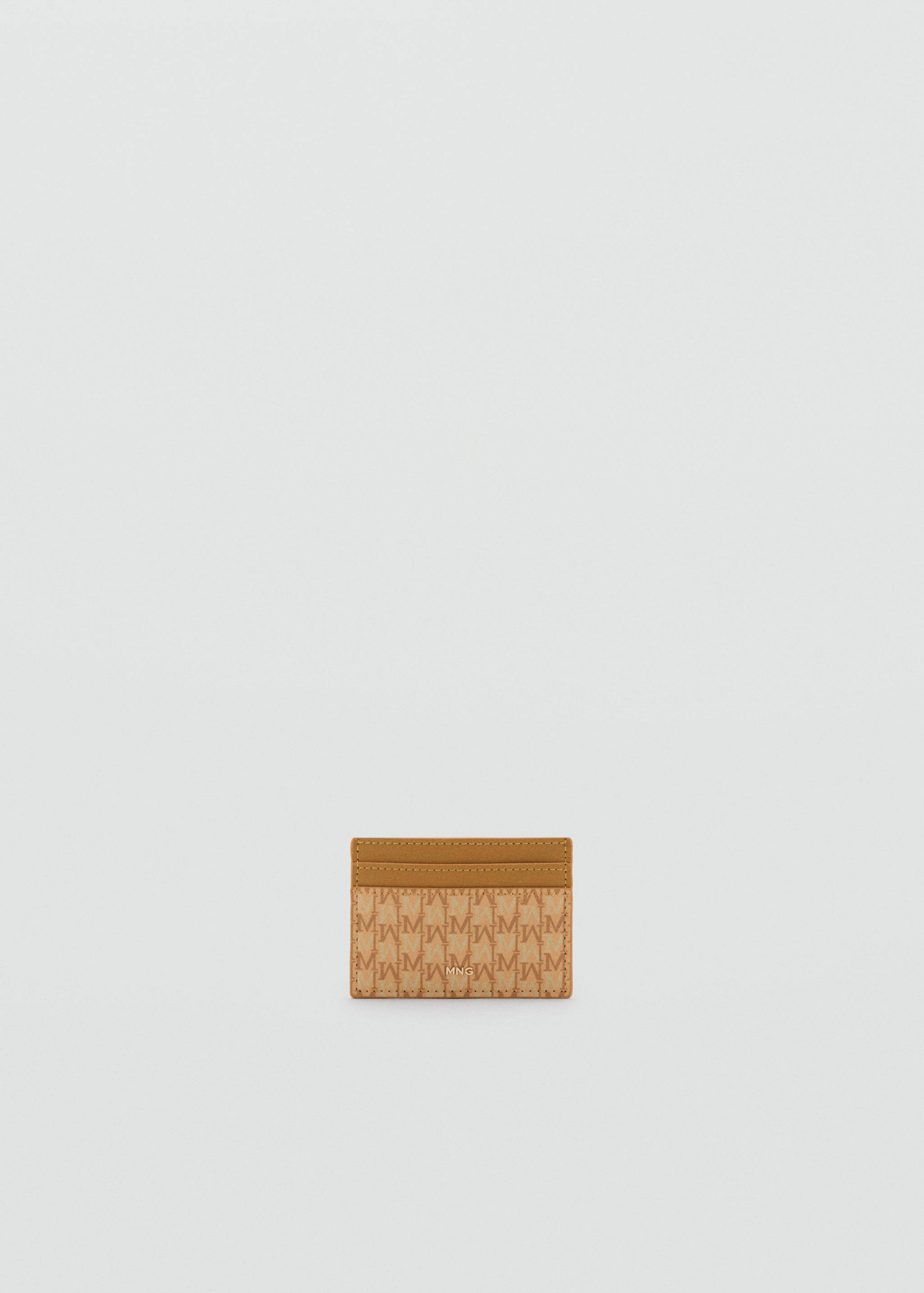 Brown monogram card holder with solid leather-look top trim.