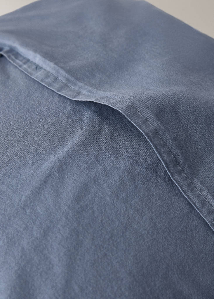 Kinderbett-Kissenbezug aus Leinen und Baumwolle garment-dyed 40x40 cm — Blau