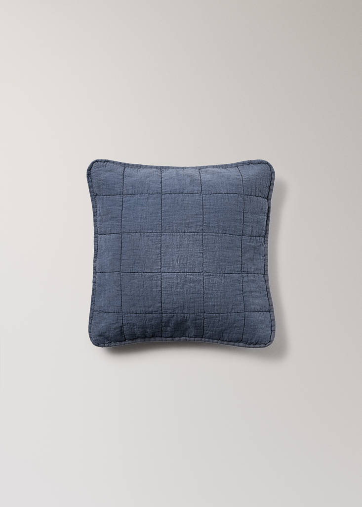 Kinderbett-Kissenbezug aus Leinen und Baumwolle garment-dyed 40x40 cm — Blau