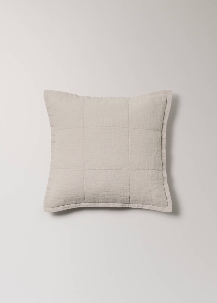 Kissenbezug Bett gewaschenes Leinen große Karos 50x50 cm — Sandfarben