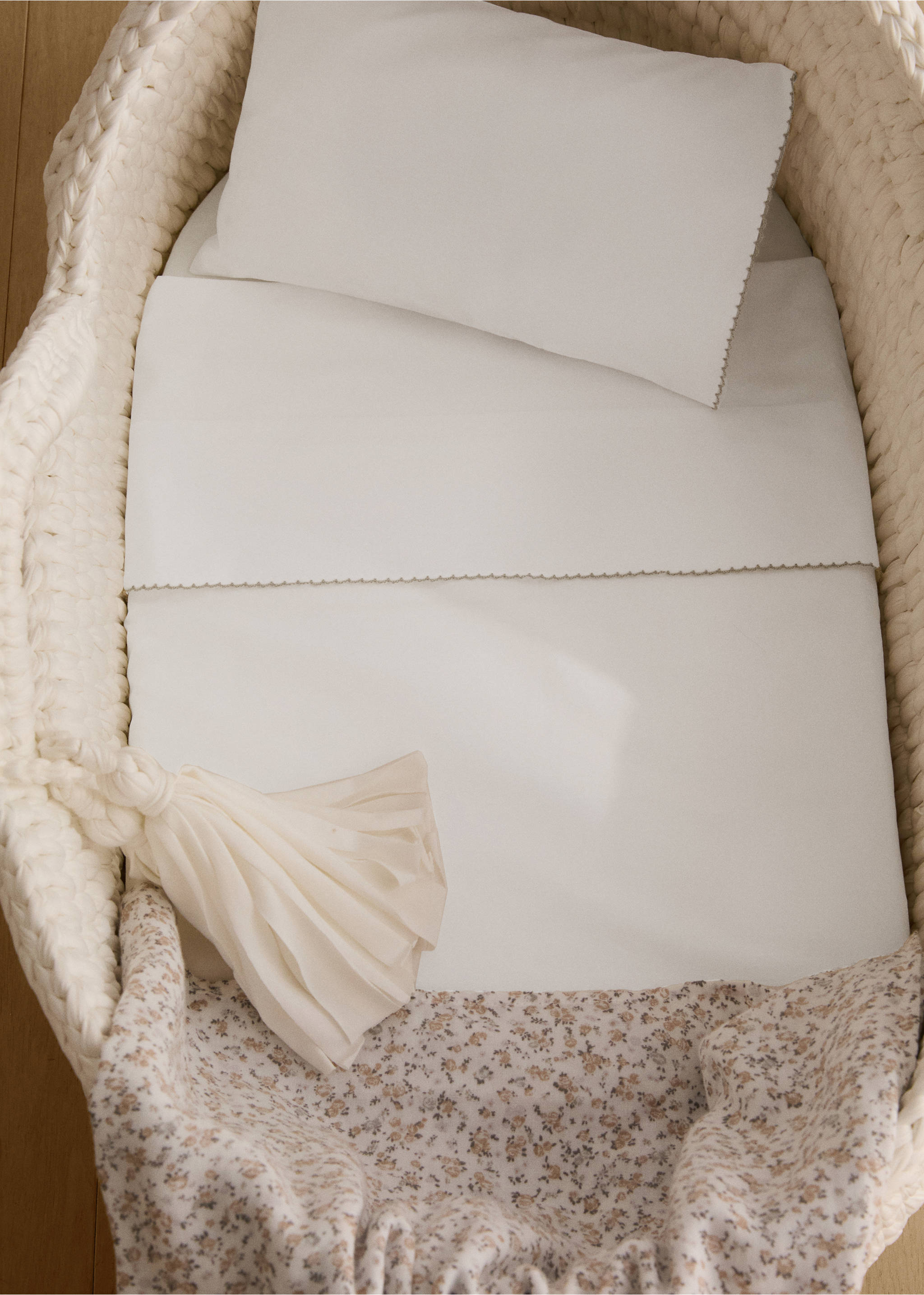 Set of percale cotton top and pillow with picueta detail for mini-cot - General plane, White. Ref: 17071563-00.