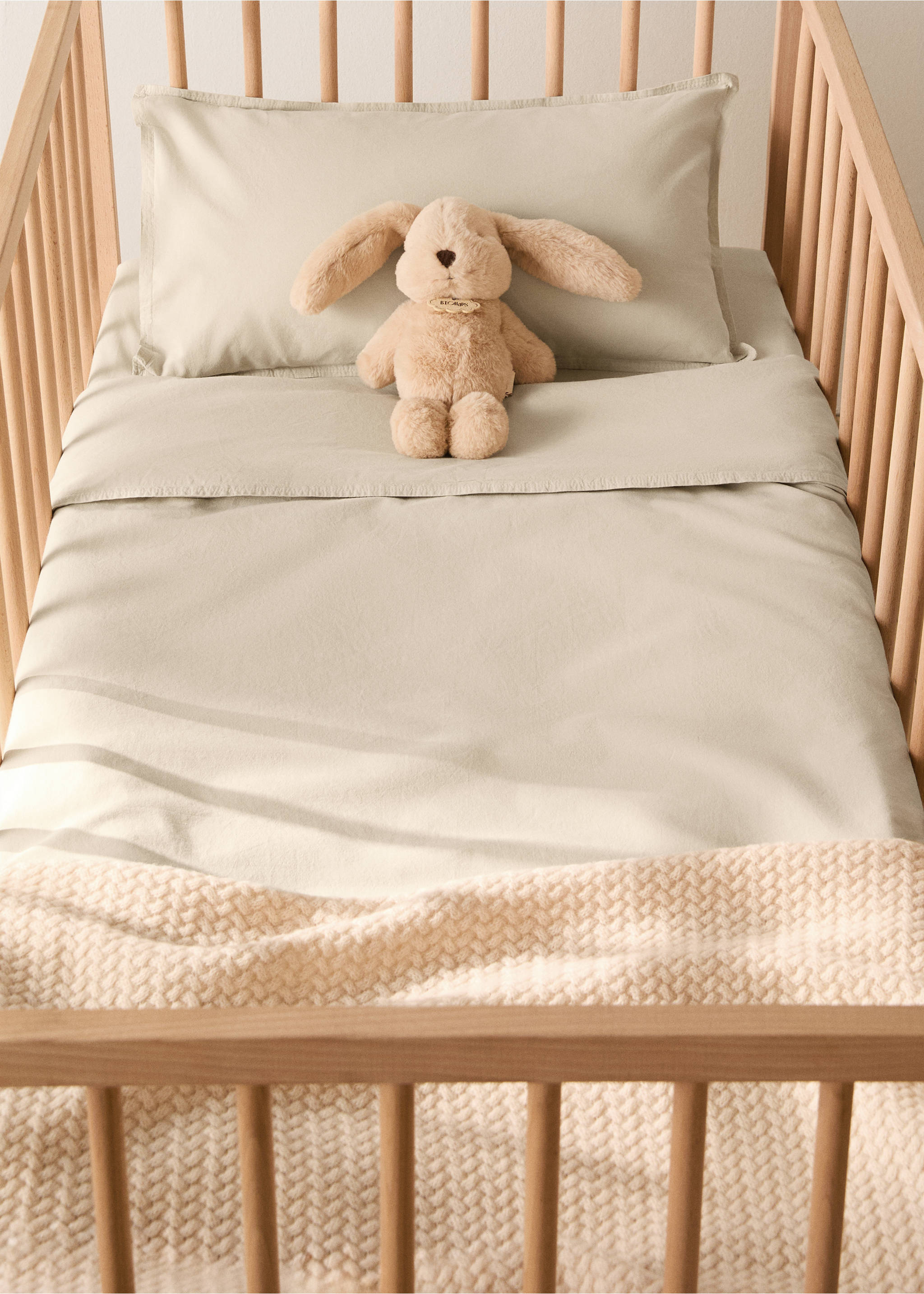 Children’s washed cotton double-stitched duvet cover for cot - General plane, Pastel Green. Ref: 17071564-00.