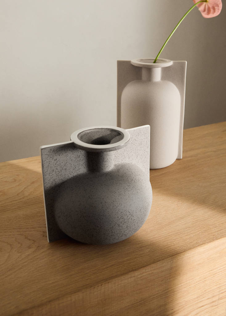 MANGO HOME - Petit vase bouteille en faïence gris clair/pastel - S