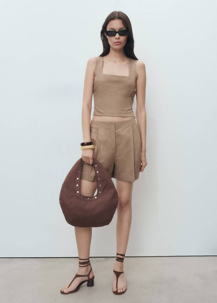 MANGO - Bermuda costume en lin marron - 38
