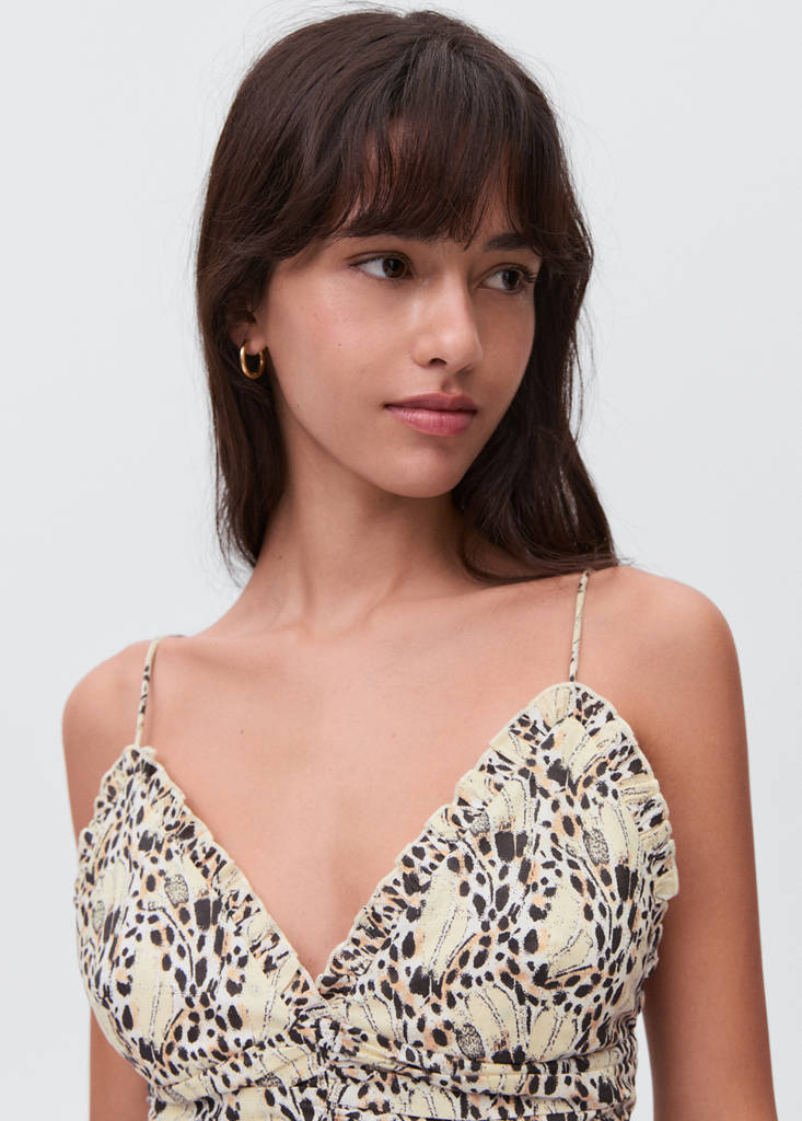 Printed ruched dress — Ecru