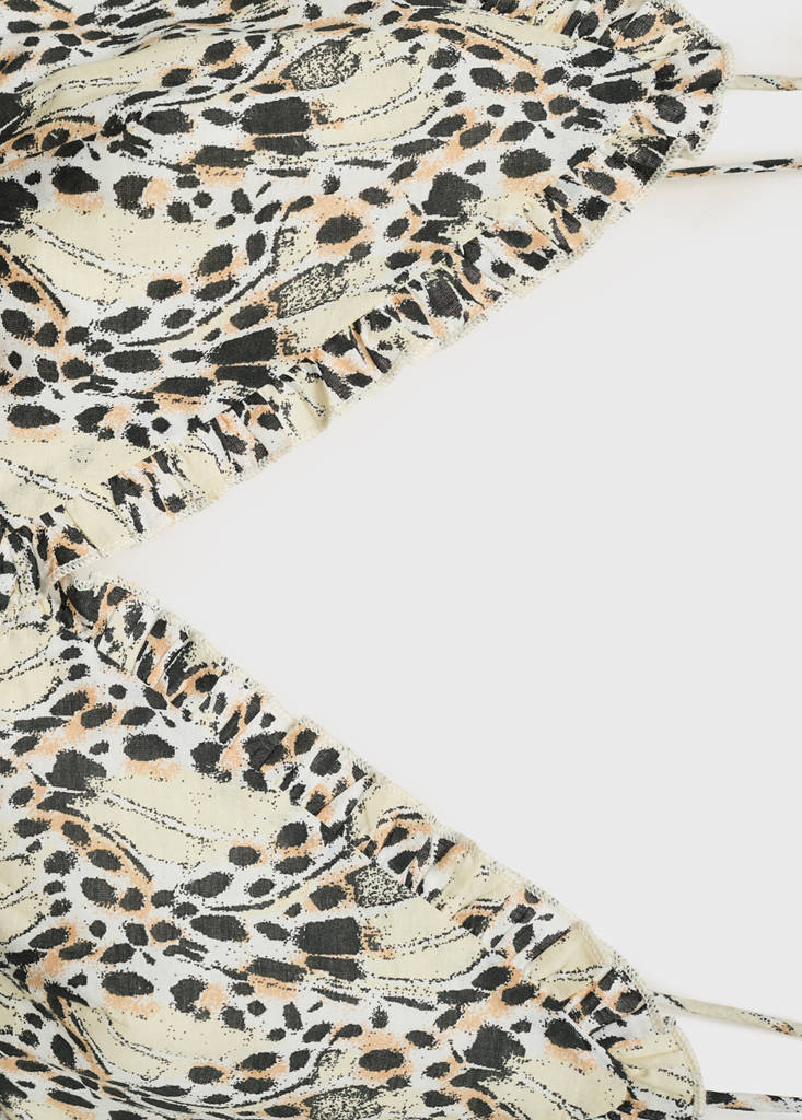 Printed ruched dress — Ecru