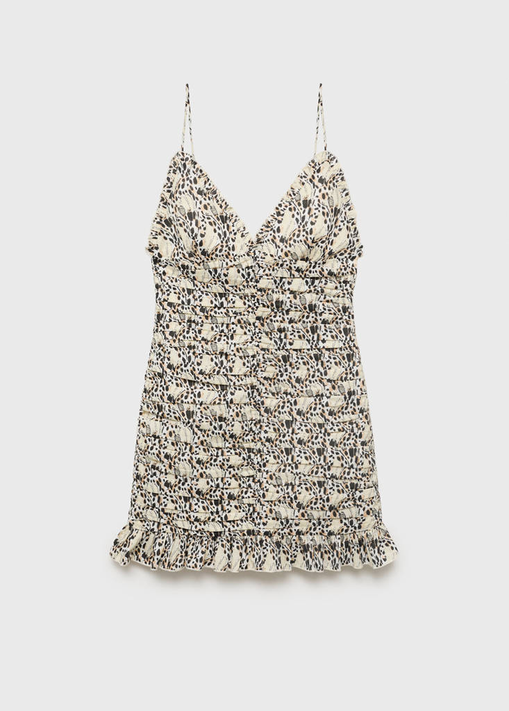 Printed ruched dress — Ecru