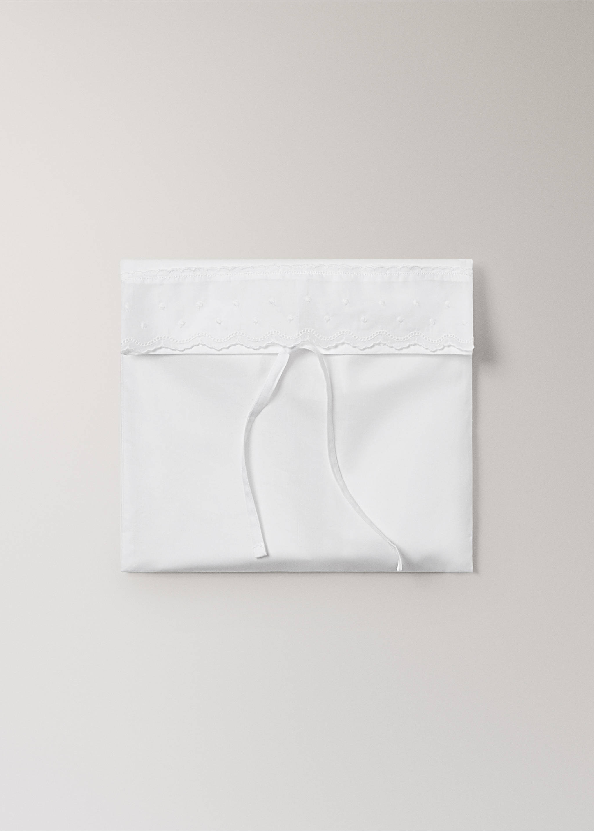 Embroidered frilly pillow and top sheet for mini-cot - Details of the article 5, White. Ref: 17072548-00.