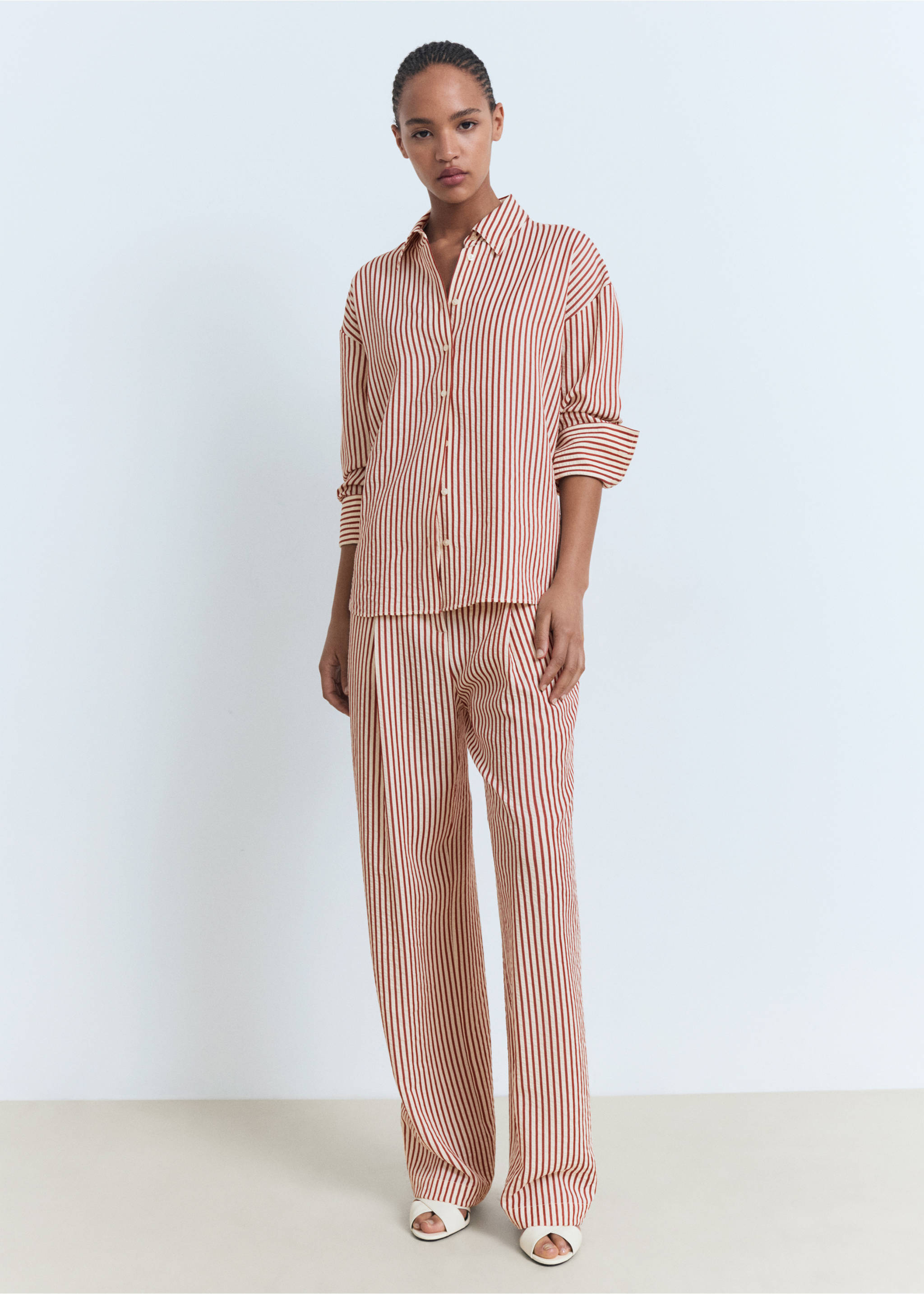Striped straight shirt - General plane, Burnt Orange. Ref: 17072549-00.