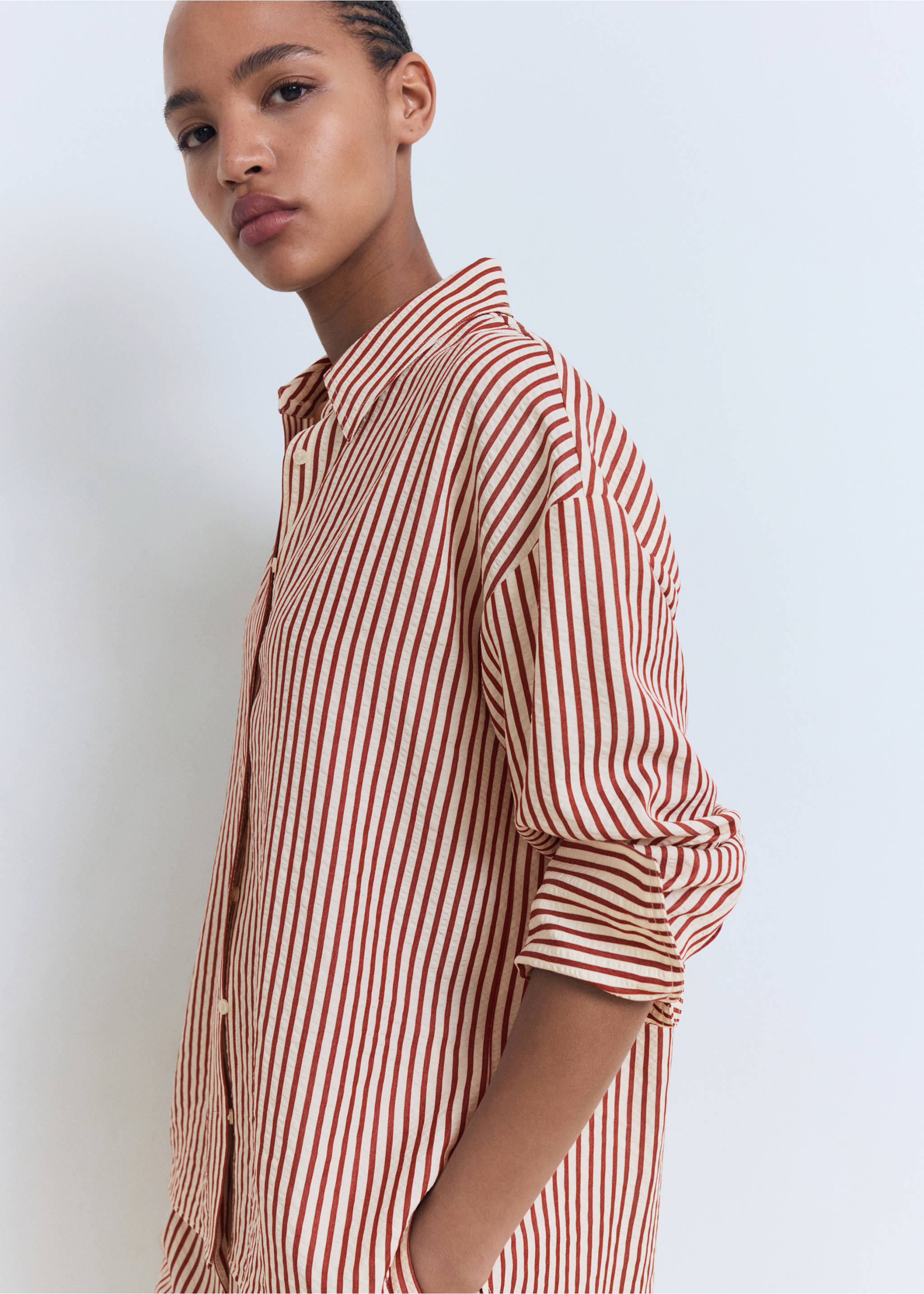 Striped straight shirt - Medium plane, Burnt Orange. Ref: 17072549-00.