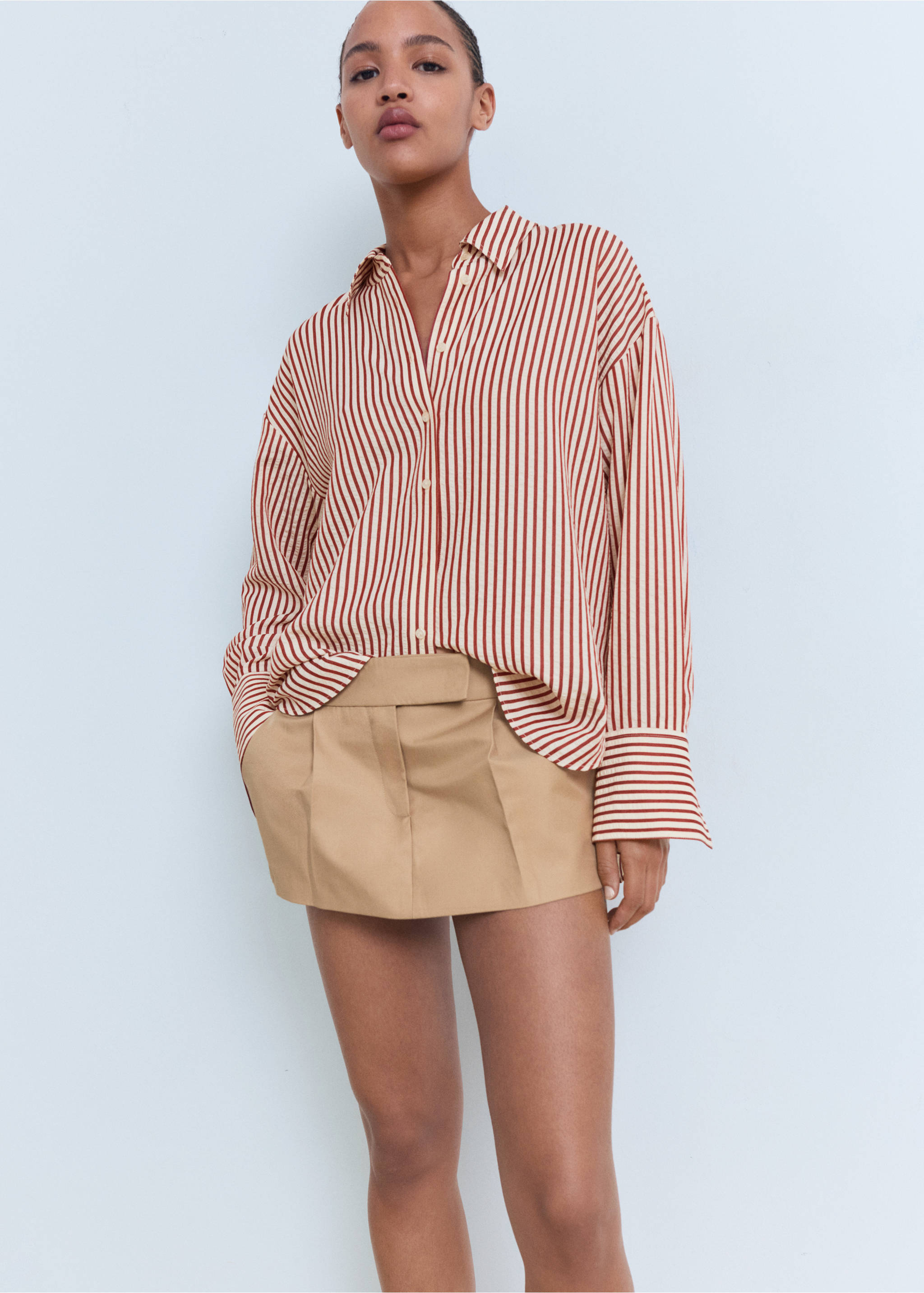 Striped straight shirt - Details of the article 2, Burnt Orange. Ref: 17072549-00.