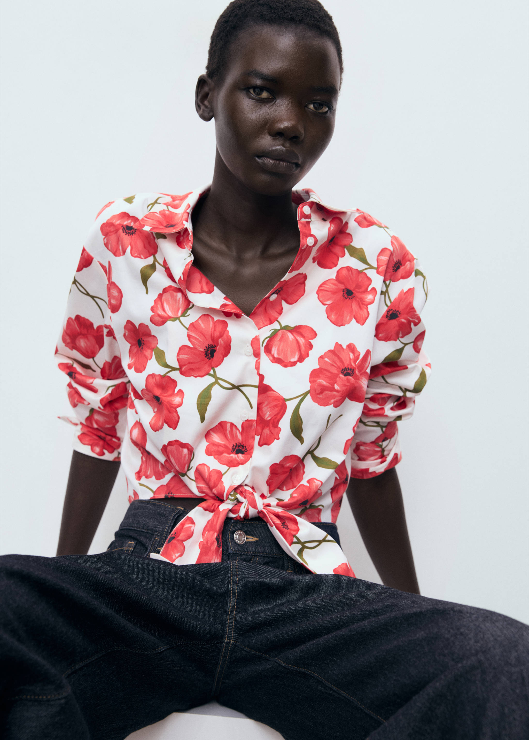 Floral-print poplin shirt - Medium plane
