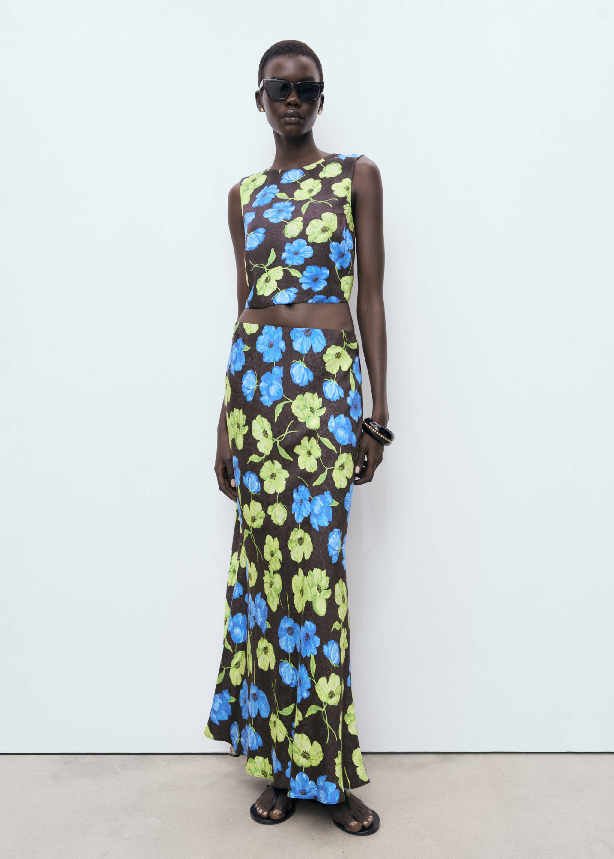 Floral-print open-back cropped blouse - General plane