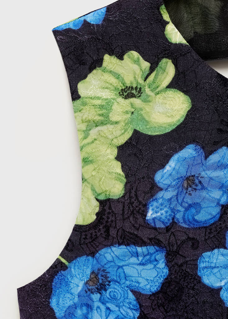 Floral-print open-back cropped blouse — Black