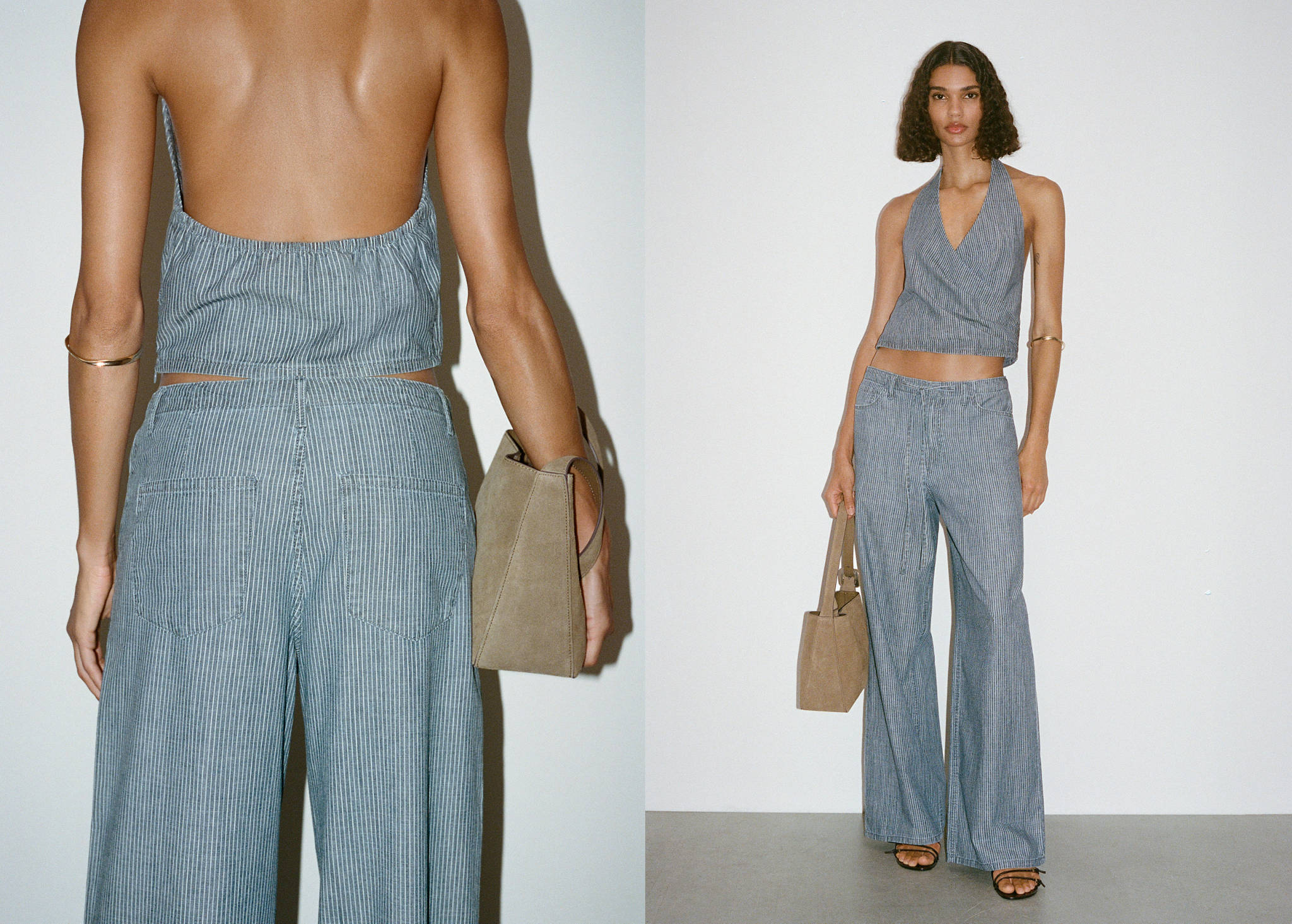 Wide leg denim trousers with belt - Panoramic plane