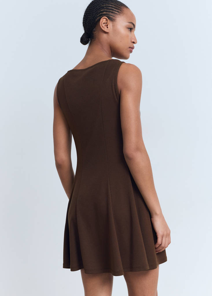Pleated A-line dress — Chocolate