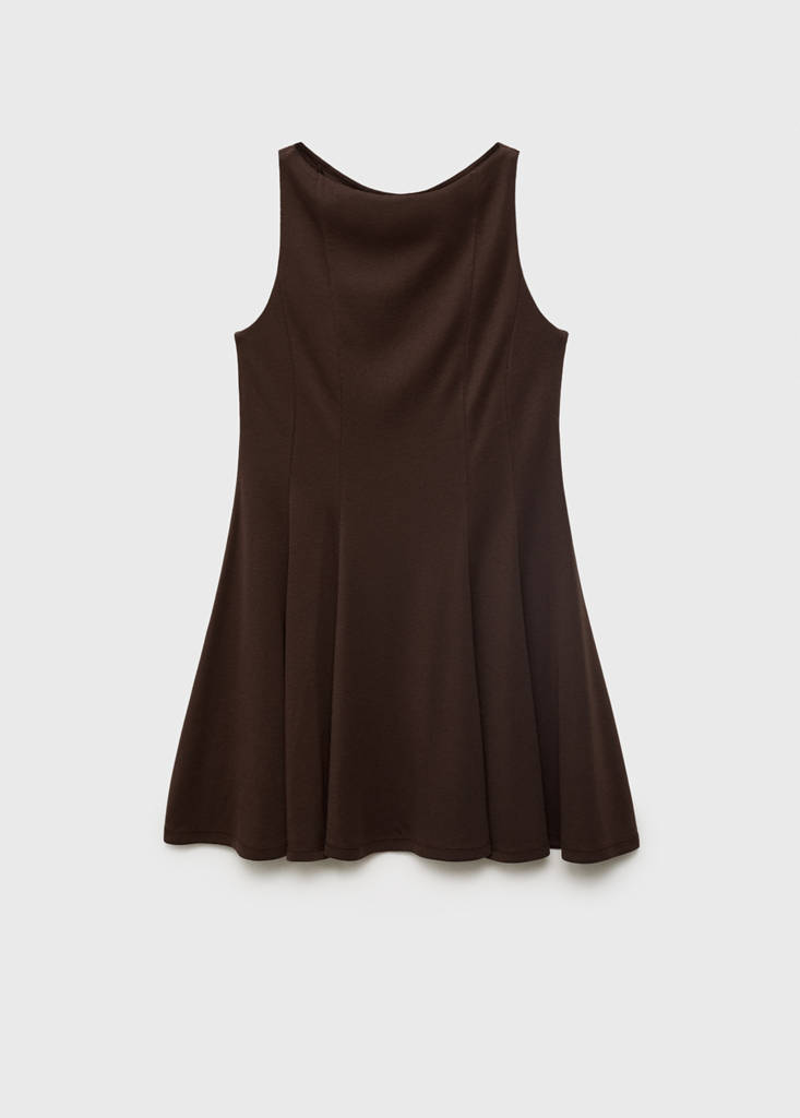 Pleated A-line dress — Chocolate