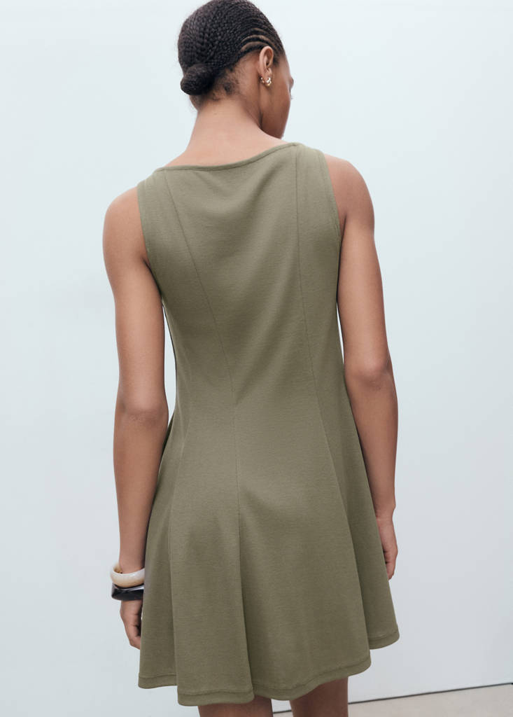 Pleated A-line dress — Khaki
