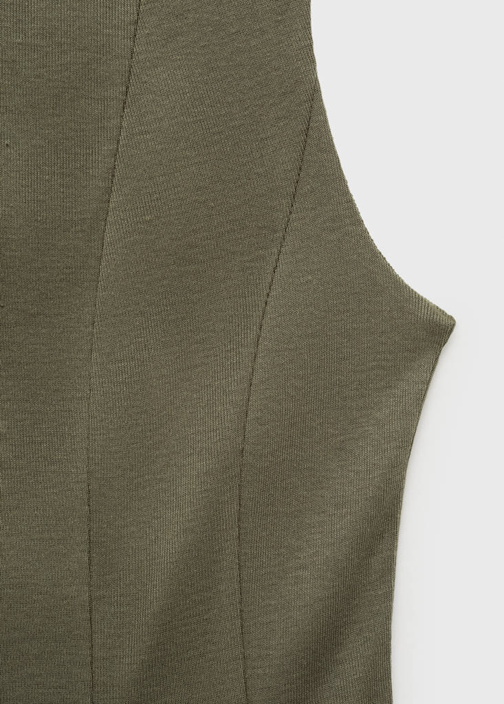 Pleated A-line dress — Khaki