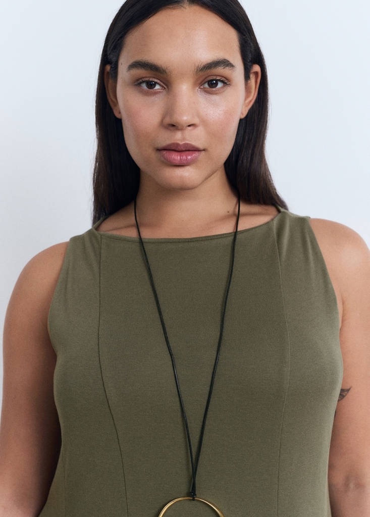 Pleated A-line dress — Khaki