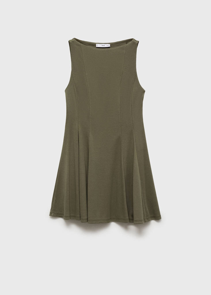 Pleated A-line dress — Khaki